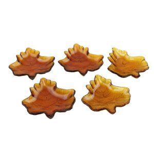 Vintage Amber Glass Maple Leaf Votive Candle Holder Set of 5